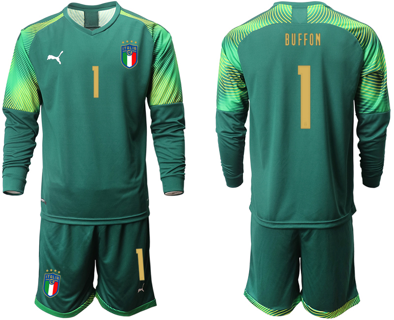 Men 2021 European Cup Italy Dark green long sleeve goalkeeper #1 soccer jerseys